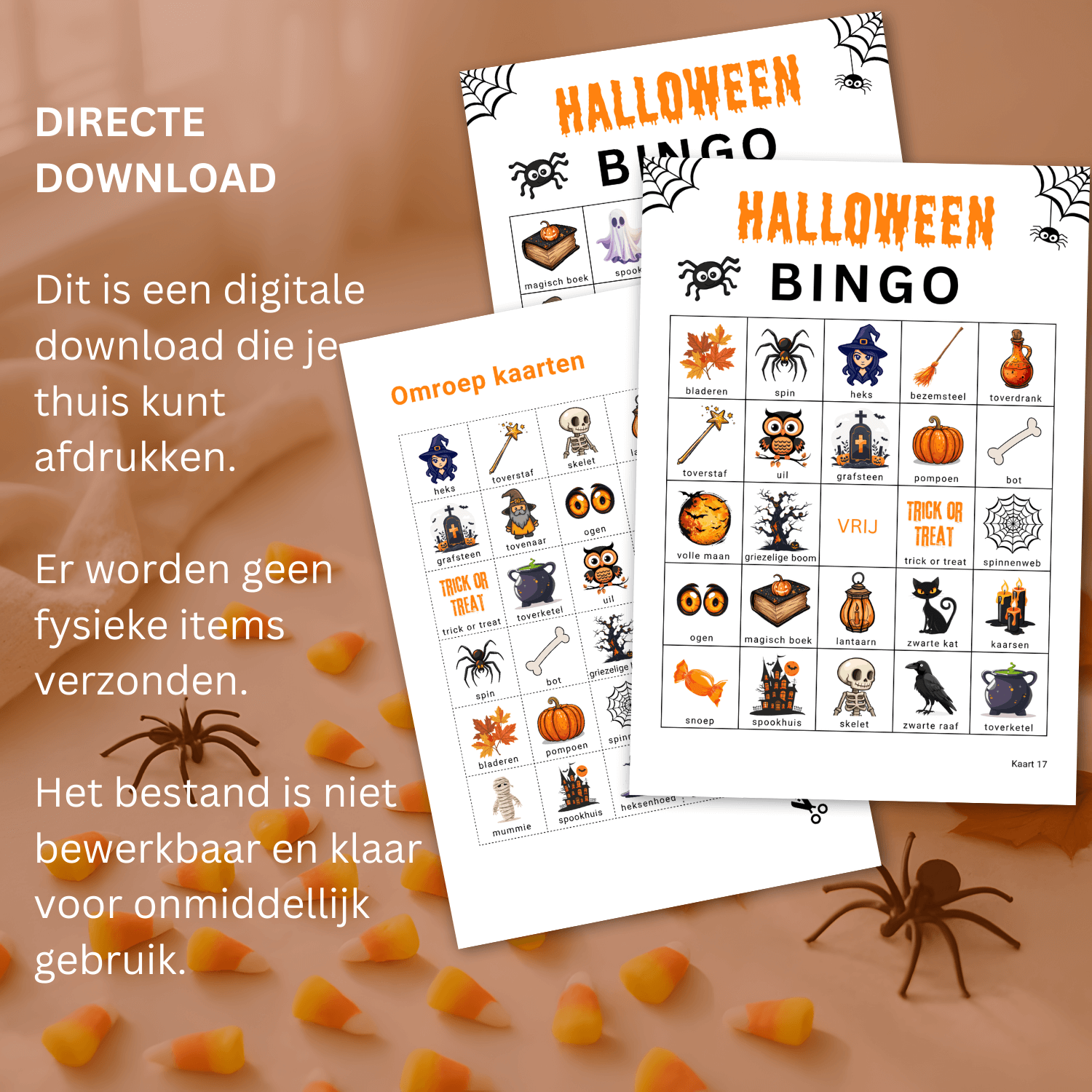 Download en print 30 verschillende Halloween bingo kaarten