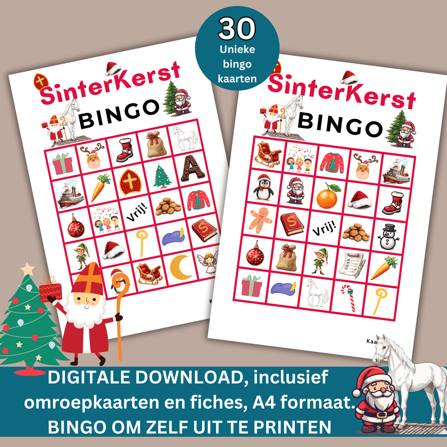 SinterKerst Bingo spel voor de leukste spelletjesavond! Digitale download