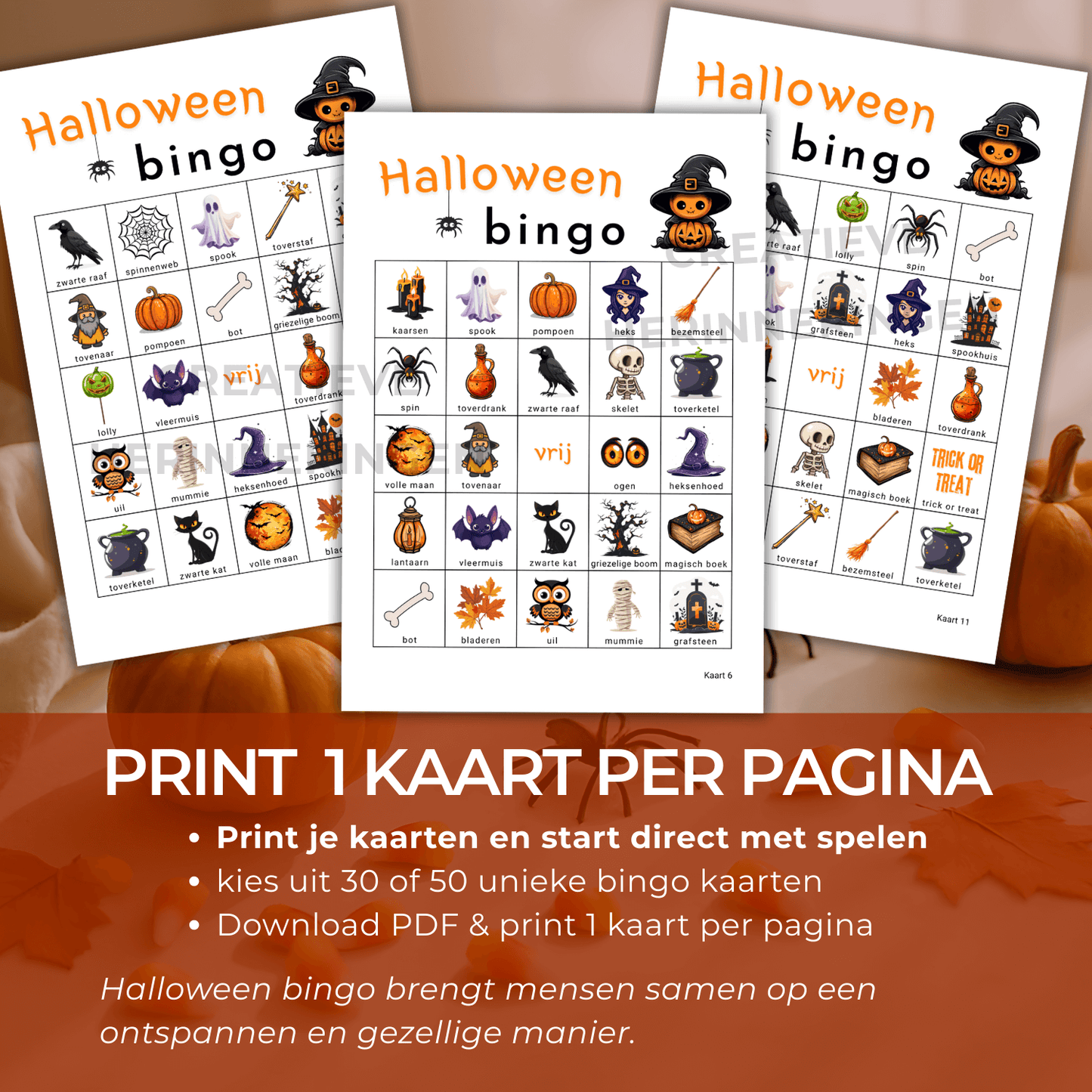 Halloween bingo PDF die je direct kunt downloaden en spelen