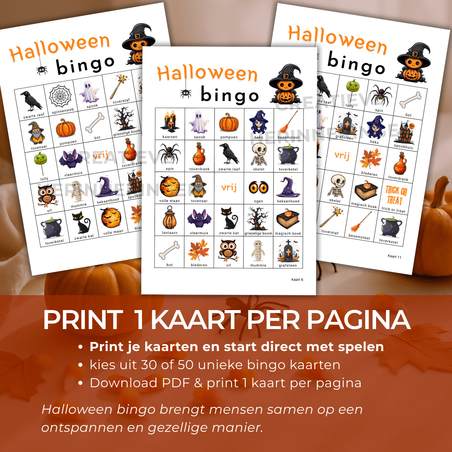 Halloween bingo PDF die je direct kunt downloaden en spelen