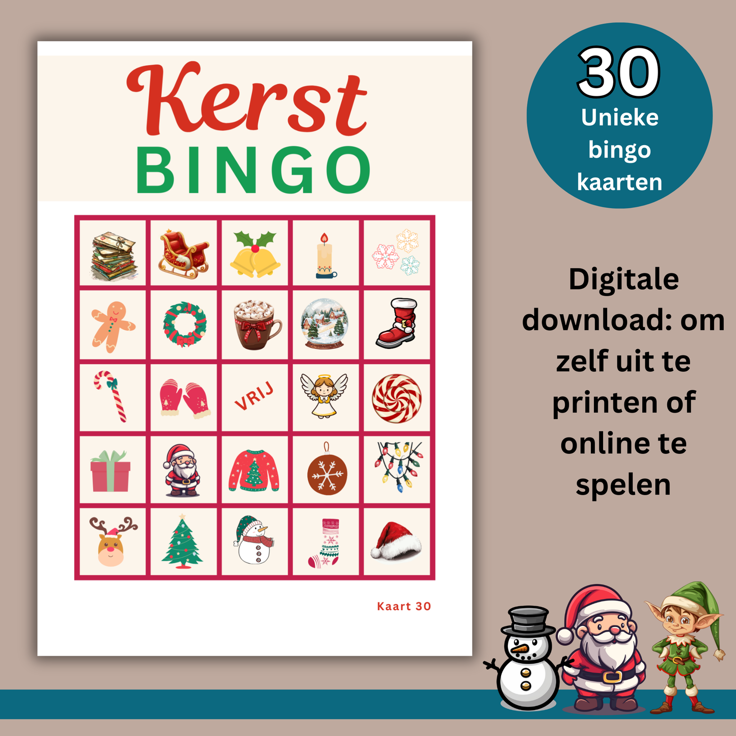 Kerstbingo, om online bingo te spelen of kerstbingo kaarten printen (PDF)