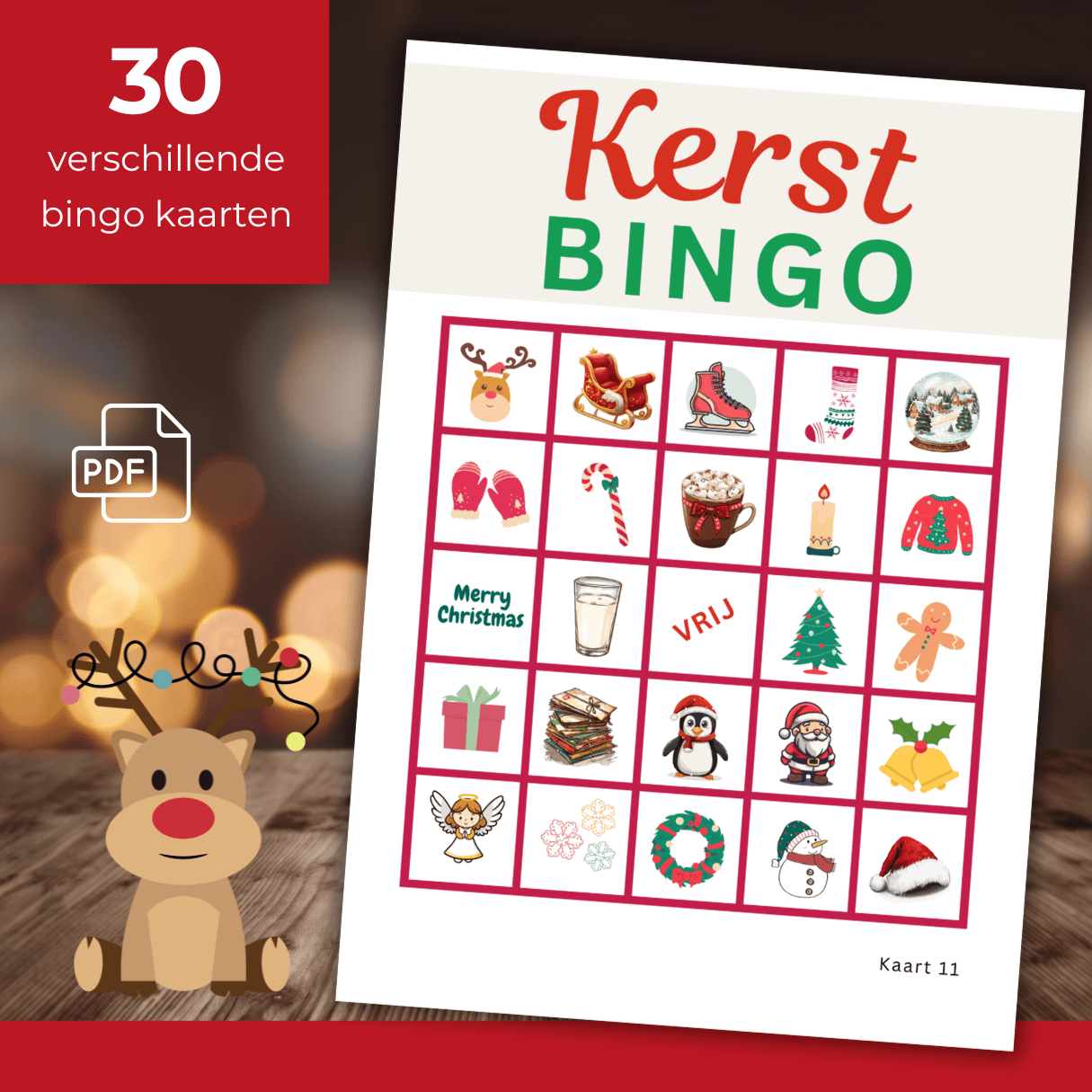 Speel kerstbingo met 30 verschillende kaarten, als pdf om te printen