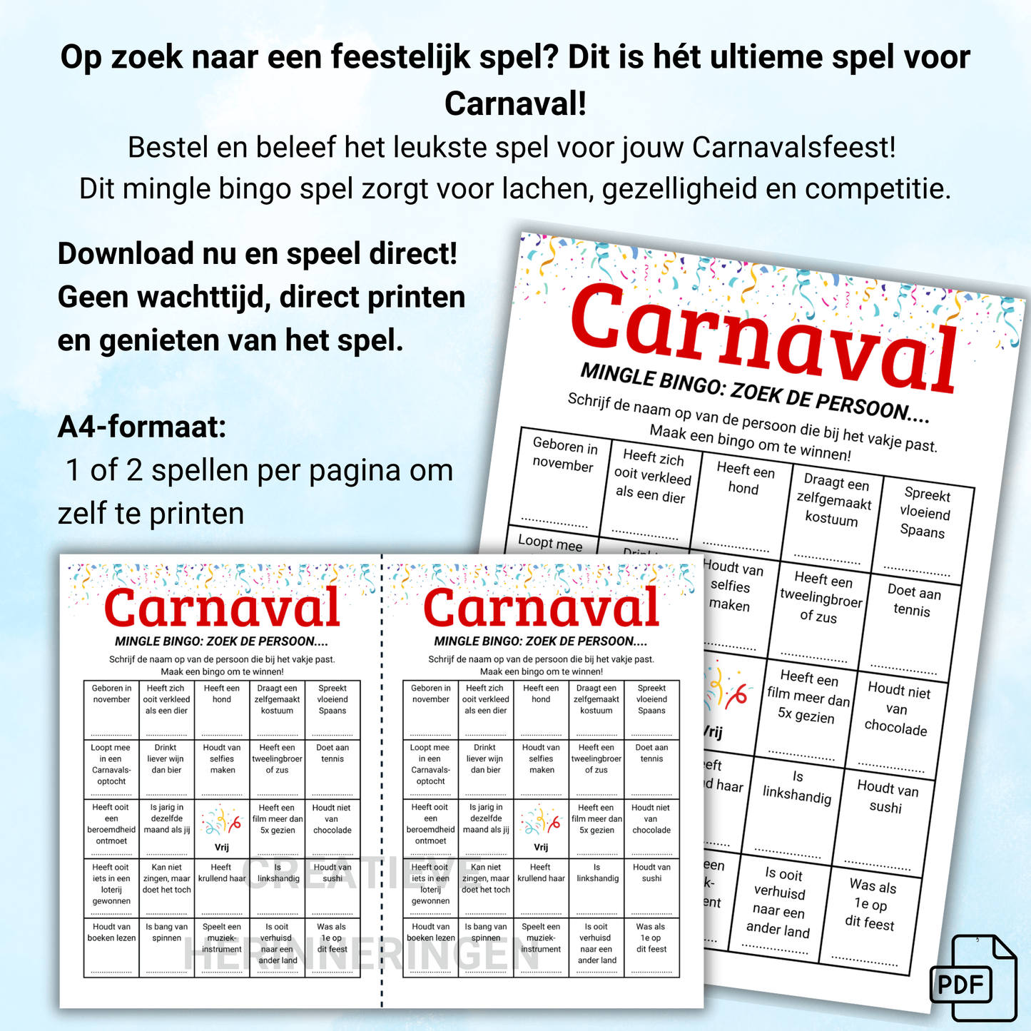 Carnavals Quiz Mingle Bingo – download en speel direct tijdens het Carnavalsfeest