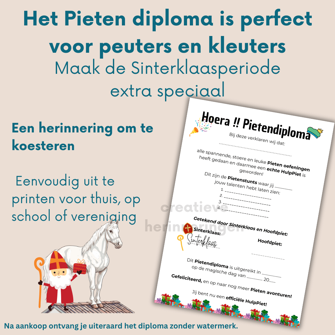 Download jouw Pietendiploma en print het uit om zelf in te vullen voor de kinderen