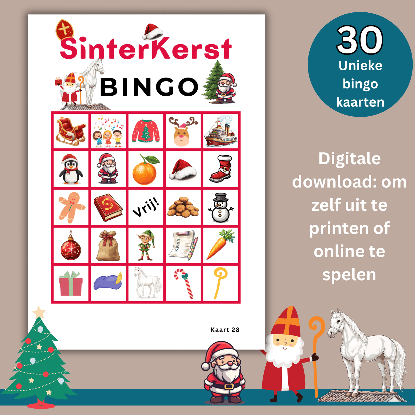 SinterKerst Bingo spel voor de leukste spelletjesavond! Digitale download