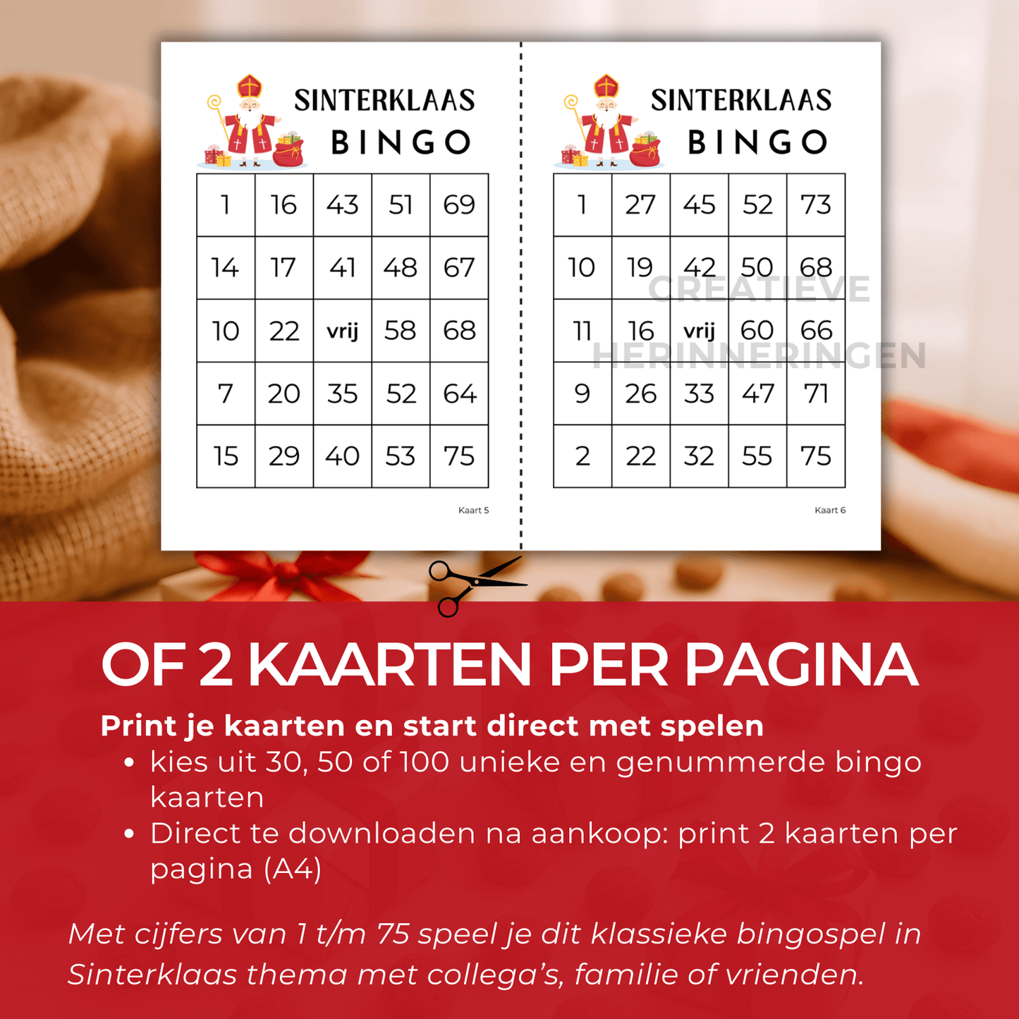 Sinterklaas cijfer bingo met 30, 50 of 100 bingo kaarten, te printen voor Sinterklaasfeest
