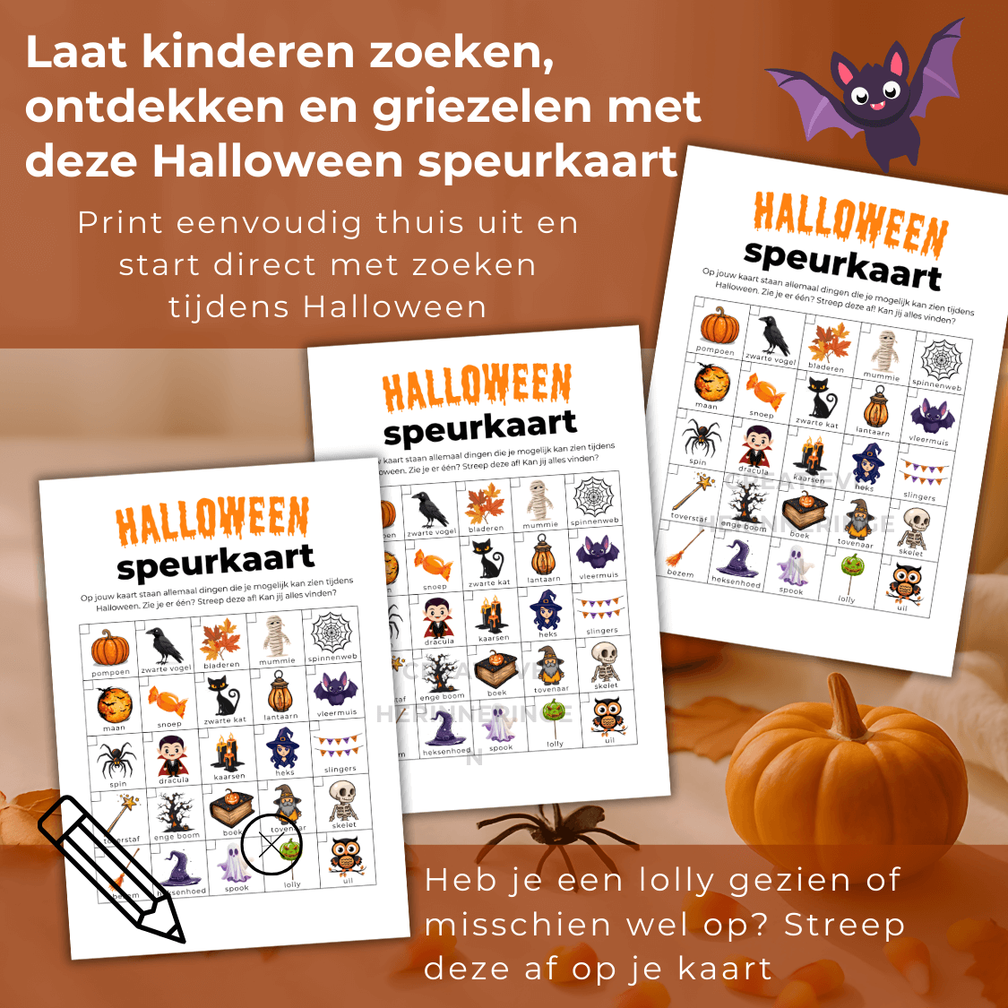 Te printen Halloween speurtocht kaart met 25 opdrachten, speciaal voor kinderen