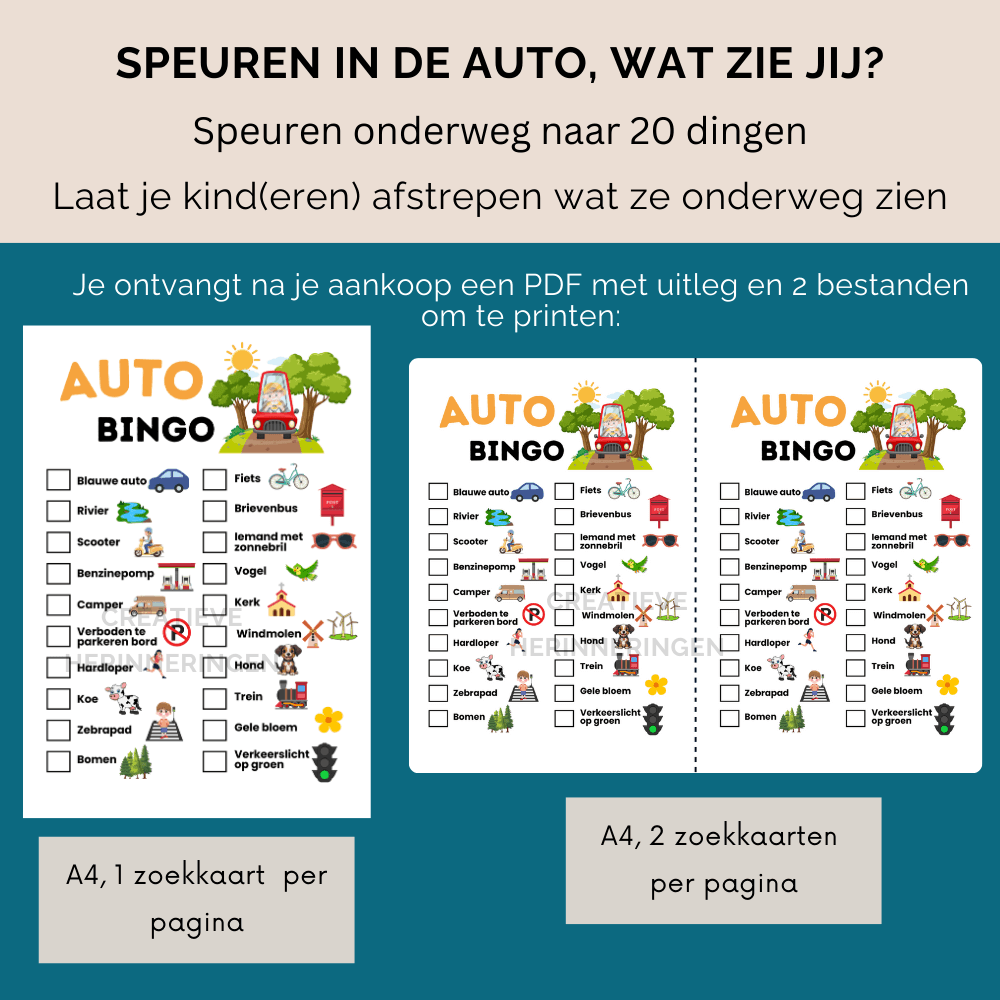 Spelletjes onderweg om te printen voor kinderen die willen speuren, turen en lachen tijdens het reizen