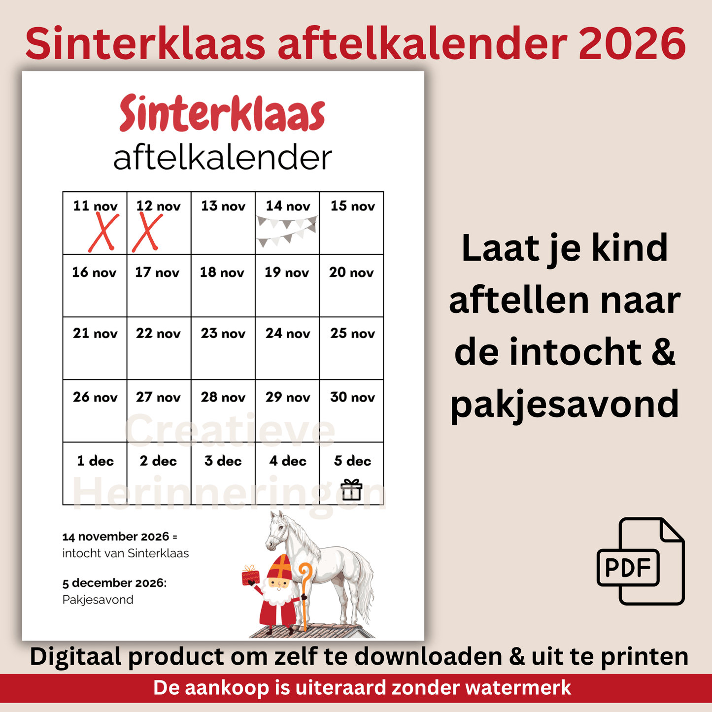 Printable aftelkalender Sinterklaas 2026