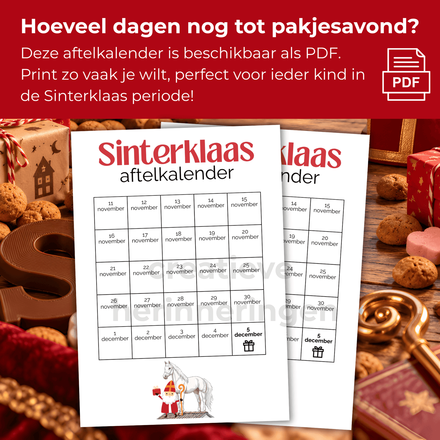 Aftelkalender voor kinderen om iedere dag een datum af te strepen tot pakjesavond