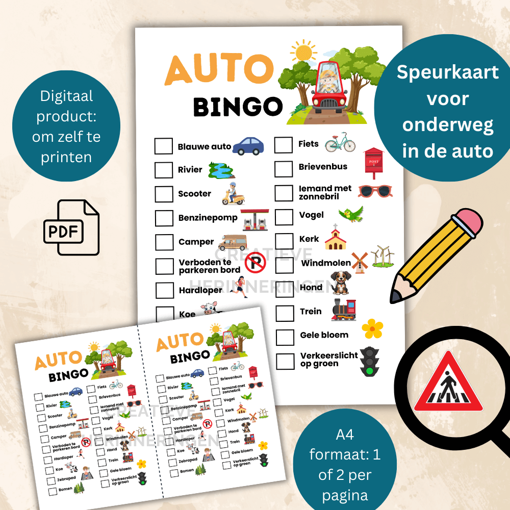 Auto Speurkaart voor in de auto, speciaal voor kinderen die onderweg iets leuks willen doen zonder scherm