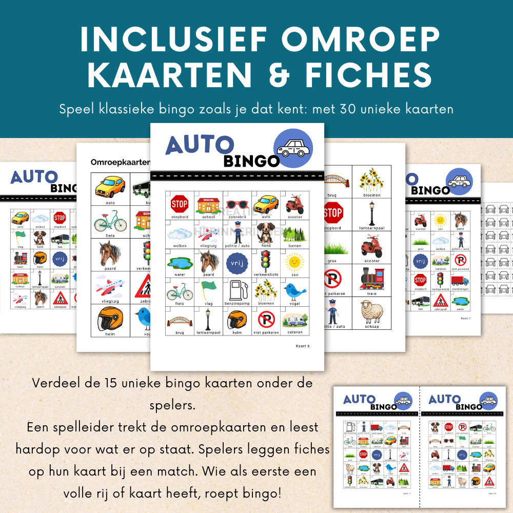 Bingo voor onderweg met 15 kaarten om speels te zoeken en af te vinken