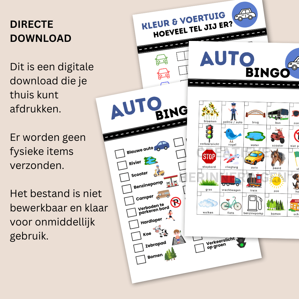 Autobingo kinderen 3-in-1 bundel voor gezinnen die onderweg interactief willen spelen zonder scherm