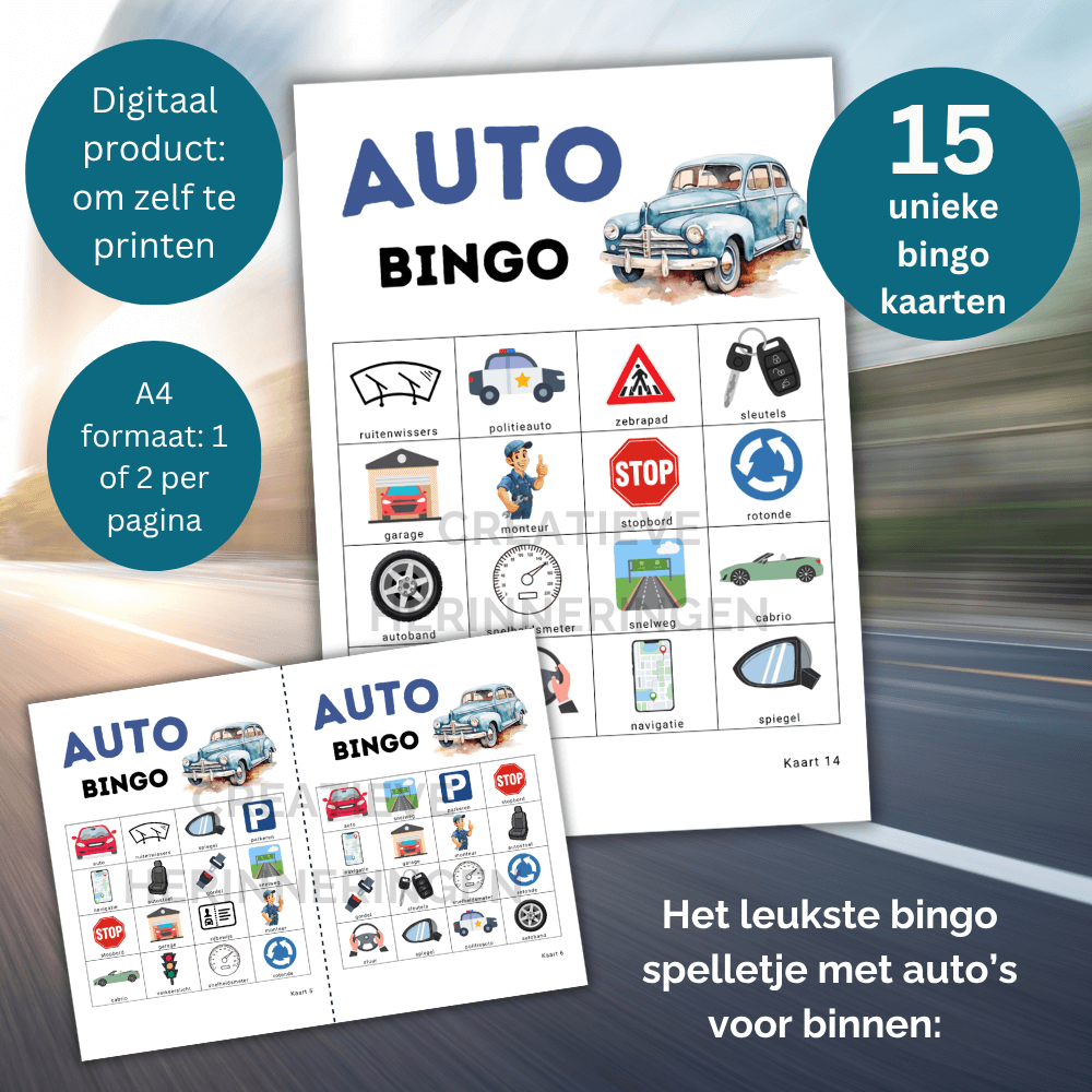 Bingo met auto’s voor binnen te spelen – leuk en leerzaam autobingo spel voor kinderen