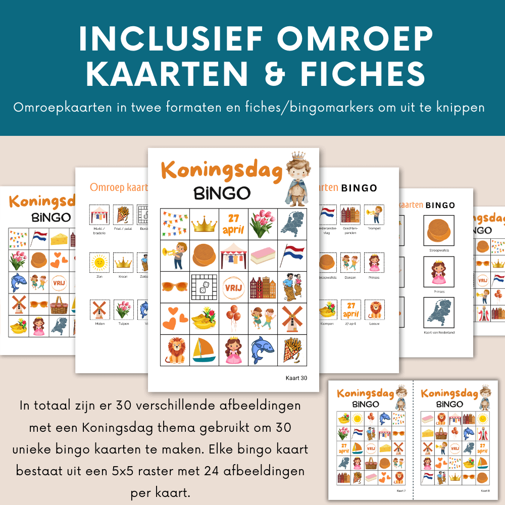 Leuke Koningsdag activiteit: Koningsdag bingo spel voor gezinnen en scholen.