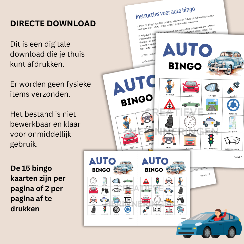 Bingo spel in auto thema – ideaal voor kinderen die van auto’s houden