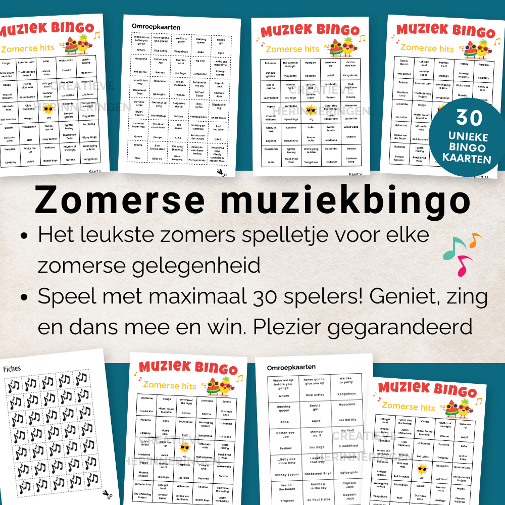 Bingo met muziek en Spotify playlist vol zomerhits van toen en nu (tot 30 spelers)