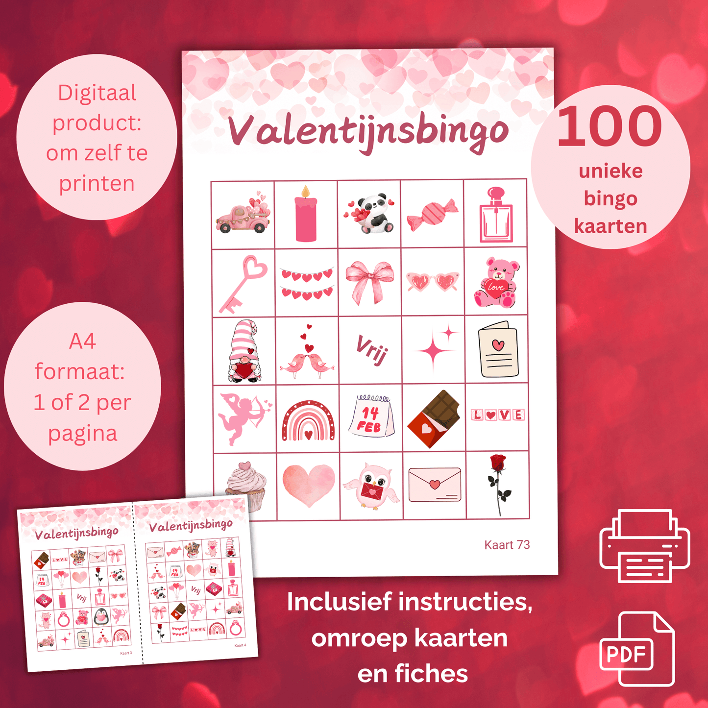 Uit te printen Valentijnsbingo: Ideaal voor tot 100 deelnemers op Valentijnsdag