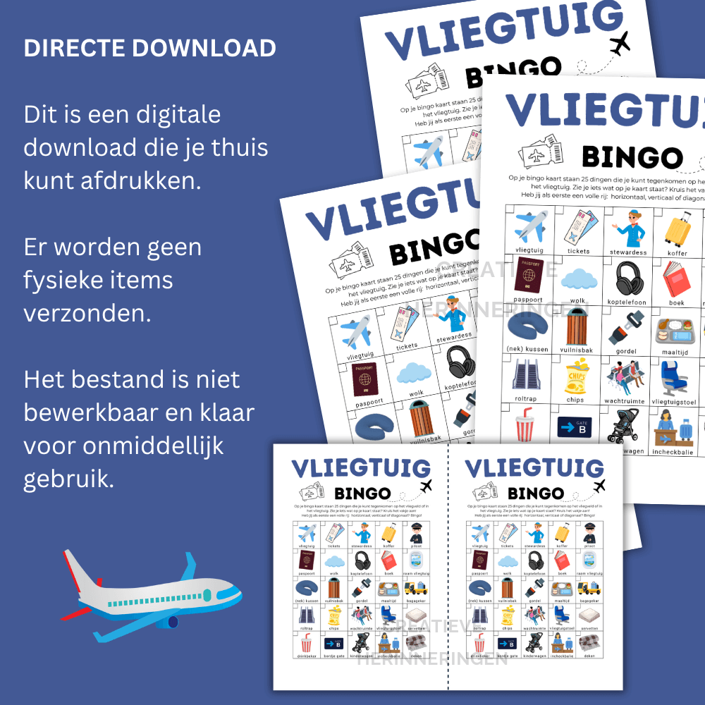vliegtuig bingo spelletje voor kinderen tijdens de vliegreis