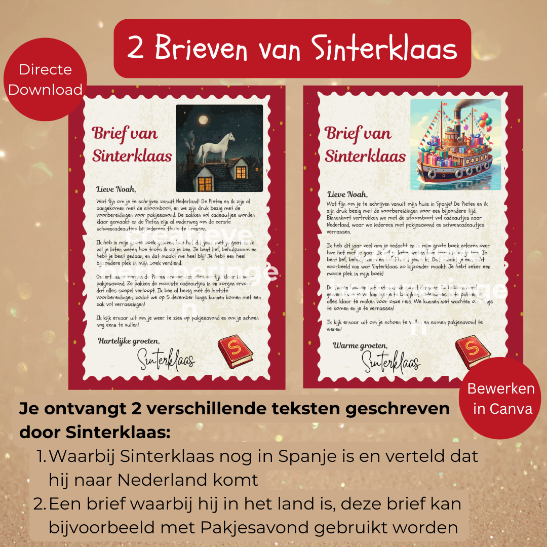 Brief van Sinterklaas met naam van je kind, zelf aan te passen met canva sjabloon