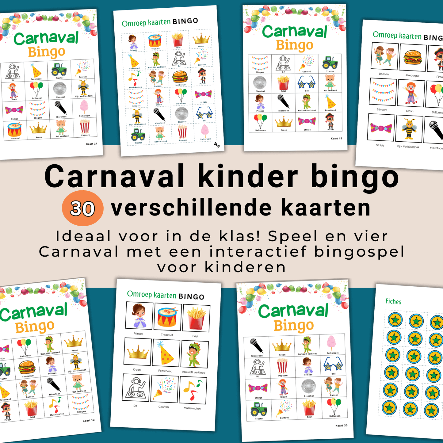Carnaval activiteiten basisschool: speel deze leuke bingo in de klas, tot 30 spelers