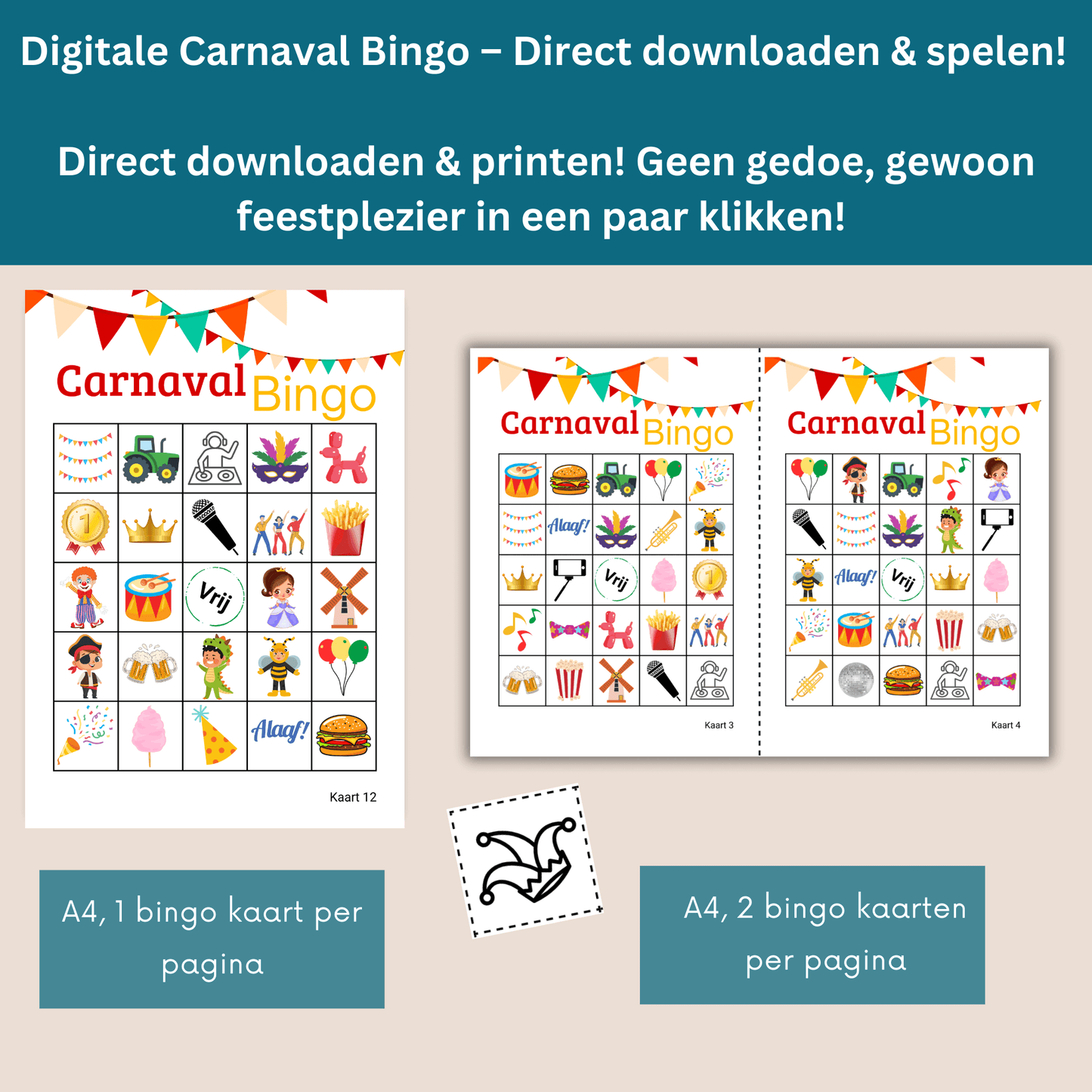 Carnaval Bingo PDF met 30 unieke bingo kaarten om te printen