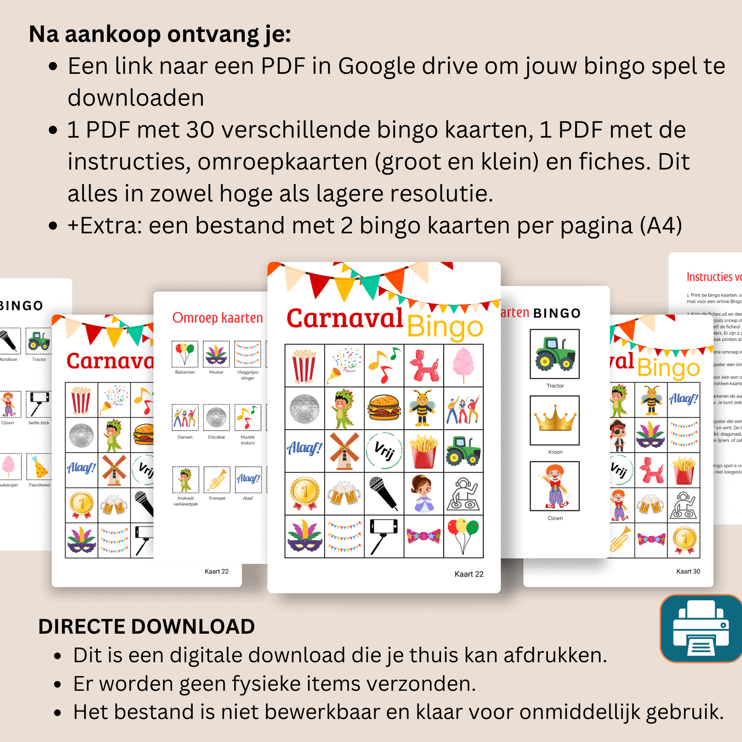 Carnaval Bingo spelletje voor volwassenen en kinderen