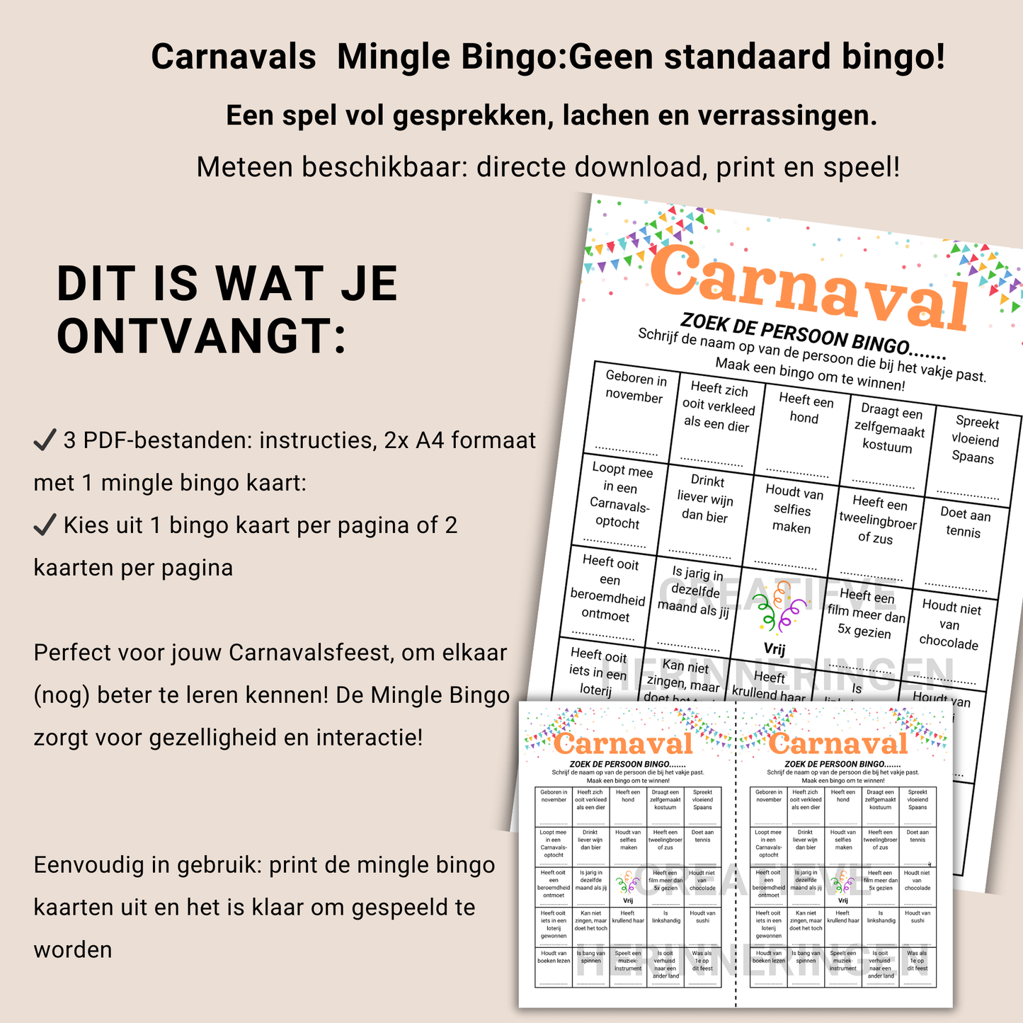 Carnavals spelletje – speel de Mingle Bingo en ontdek verrassende weetjes over elkaar