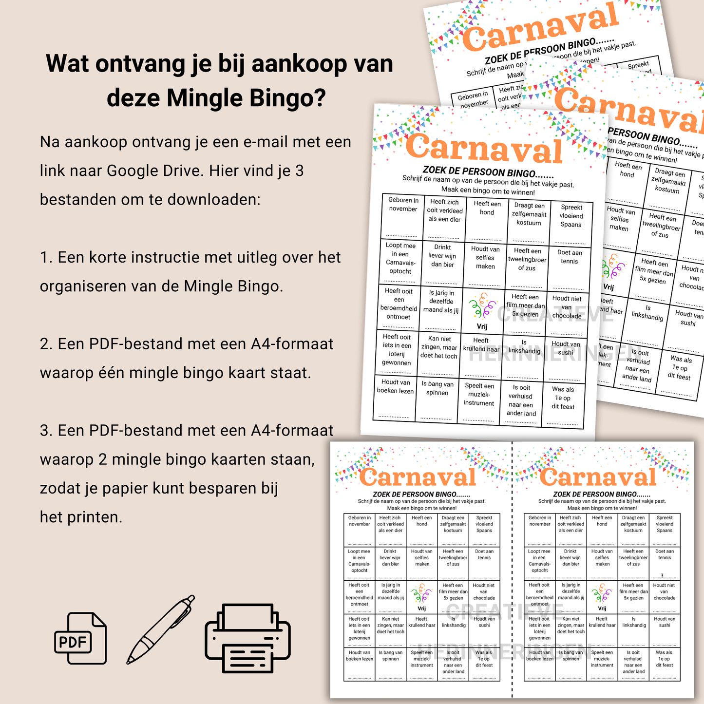 Carnaval Mingle Bingo als PDF, download, direct printen en spelen