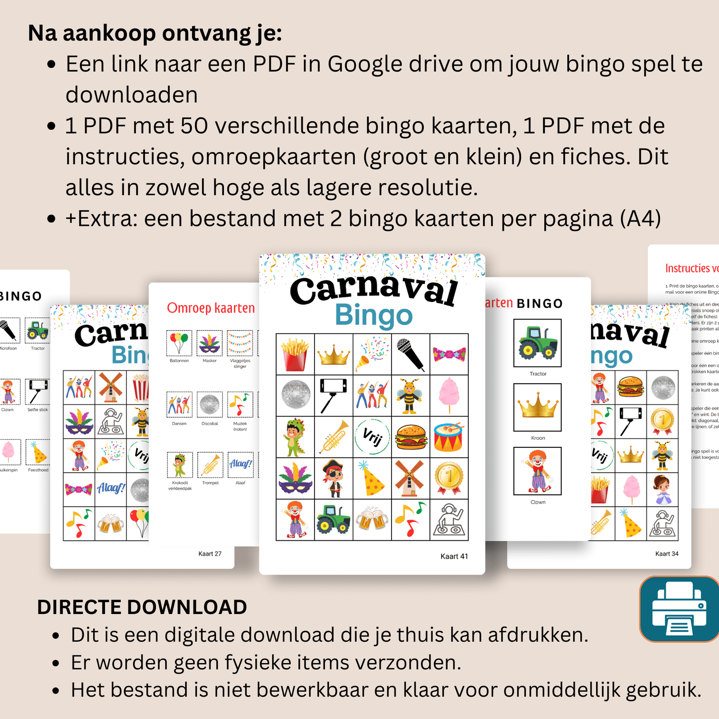 Download online bingo PDF voor Carnaval – 50 unieke kaarten