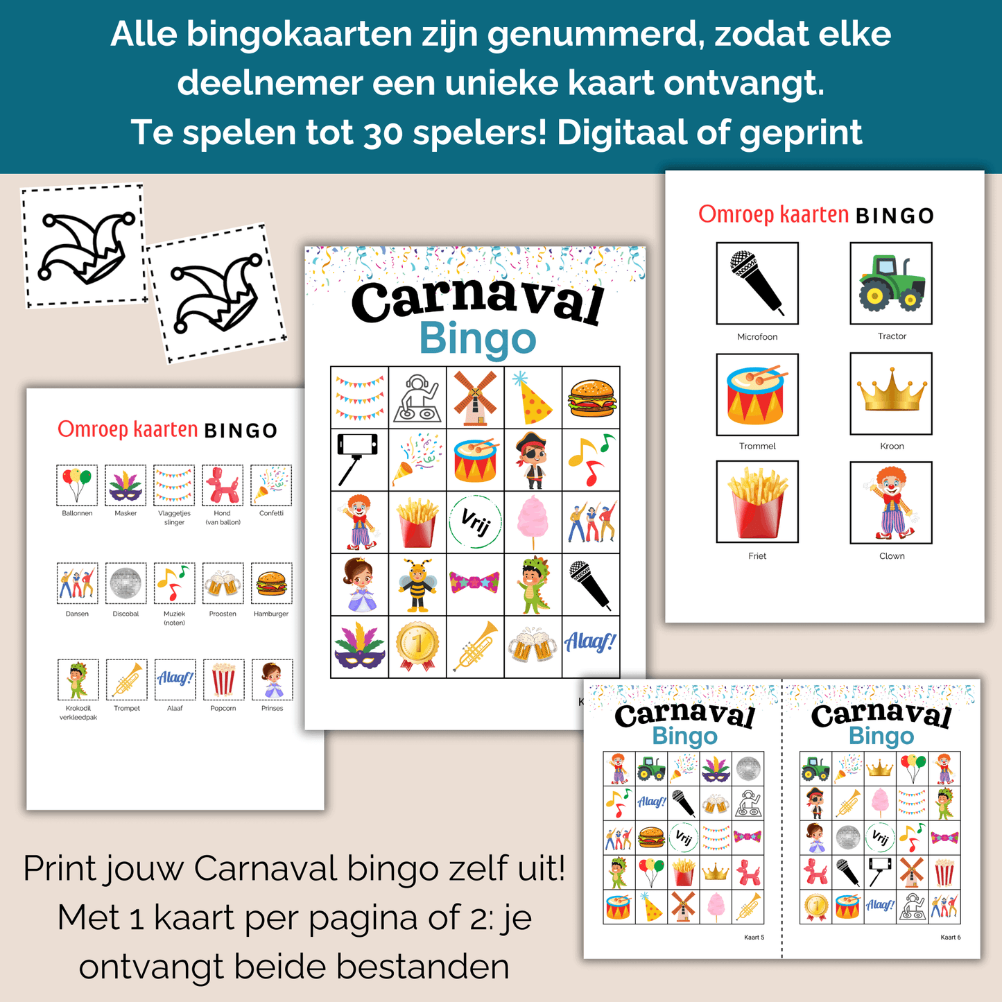 Carnavalsbingo PDF – het leukste spelletje voor ieder carnavalsfeest, tot 30 personen