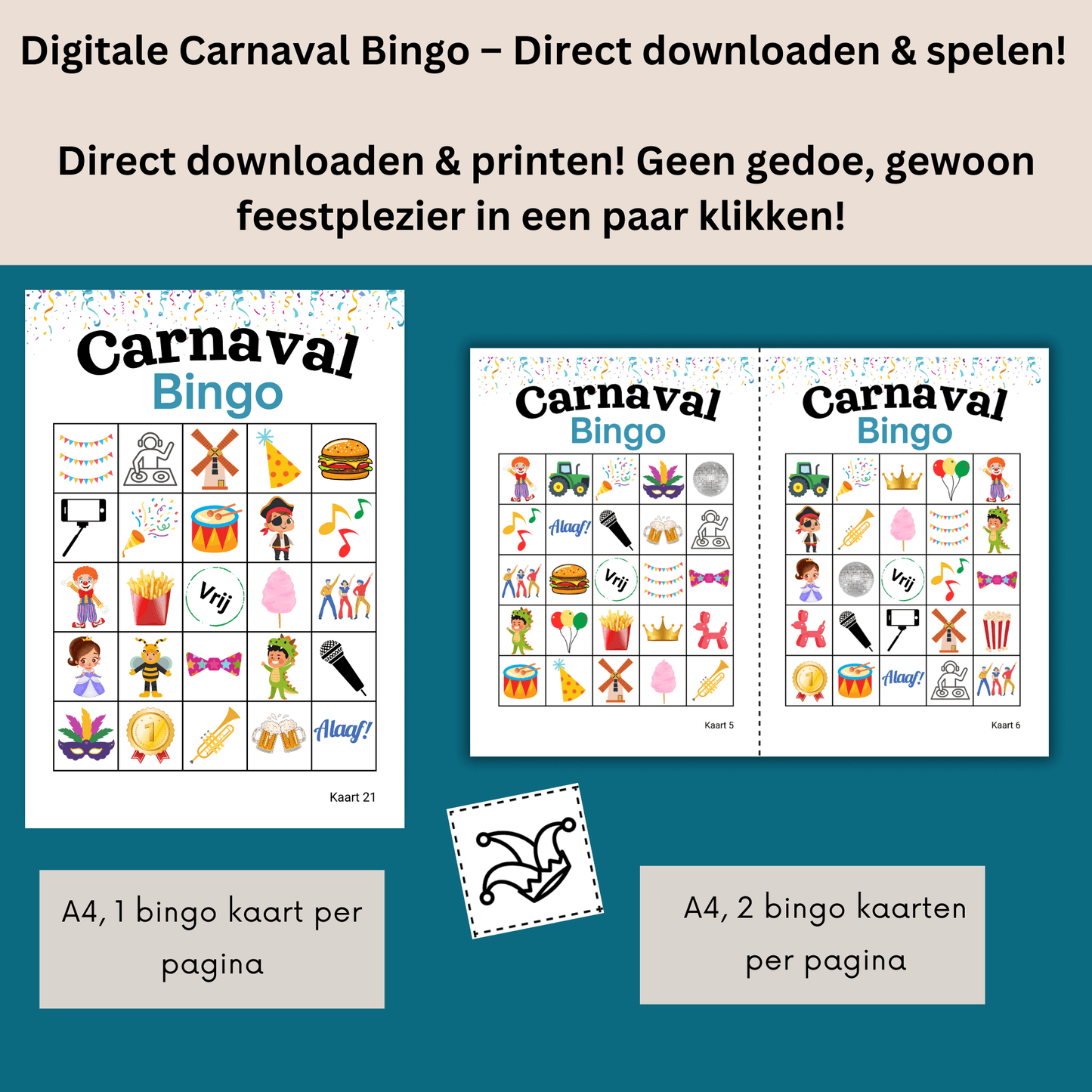 Carnaval spelletje, 30 personen: bingo