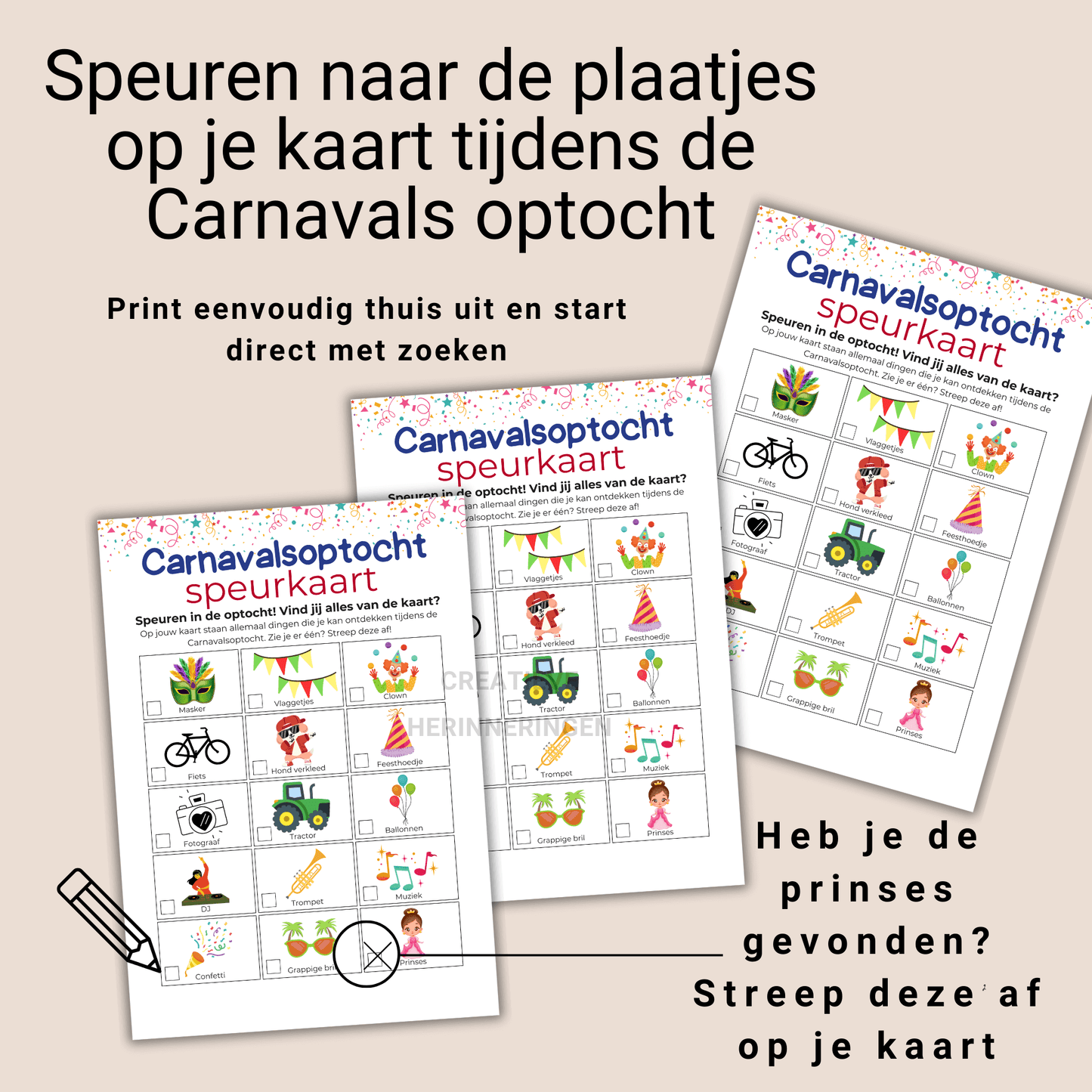 Zoekspelletje met speurkaart voor tijdens de Carnavals optocht, ideaal voor gezinnen.