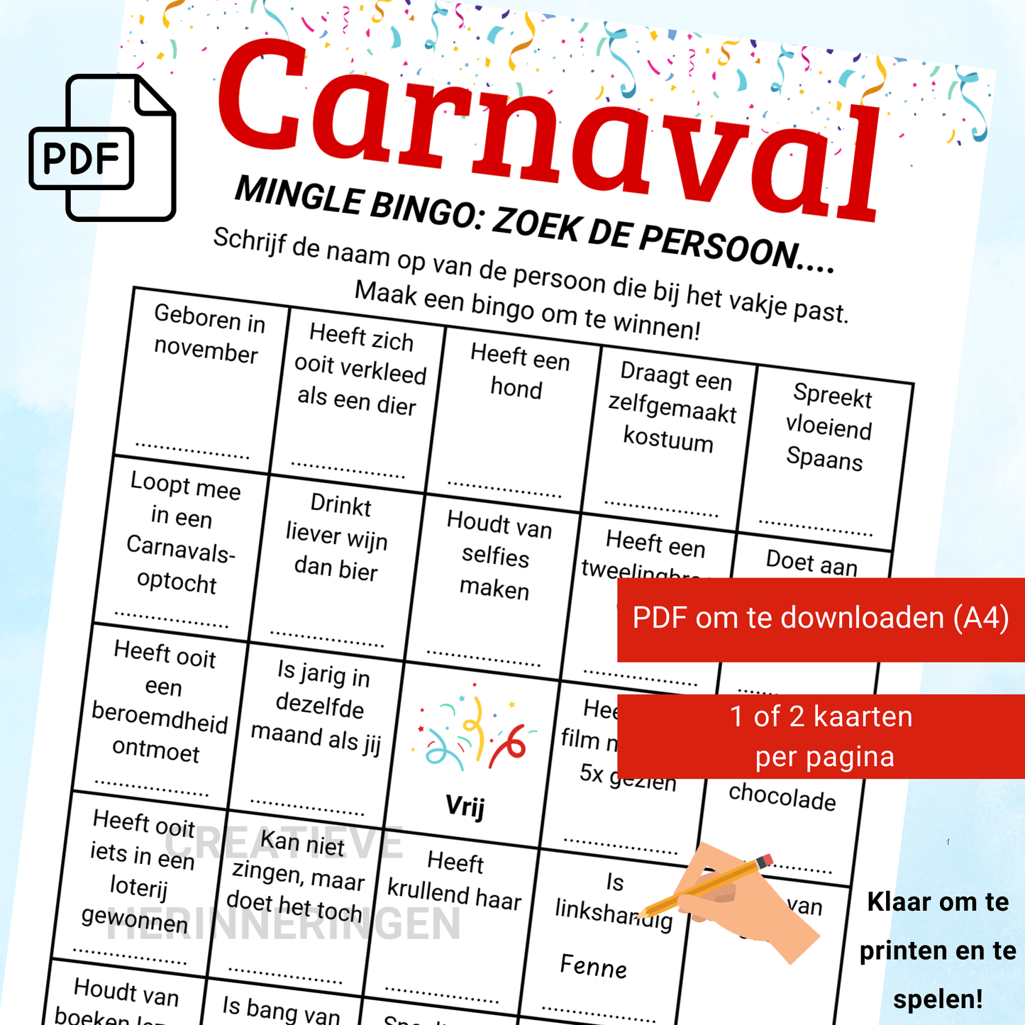 Carnavals Quiz Mingle Bingo – interactief feestspel als PDF