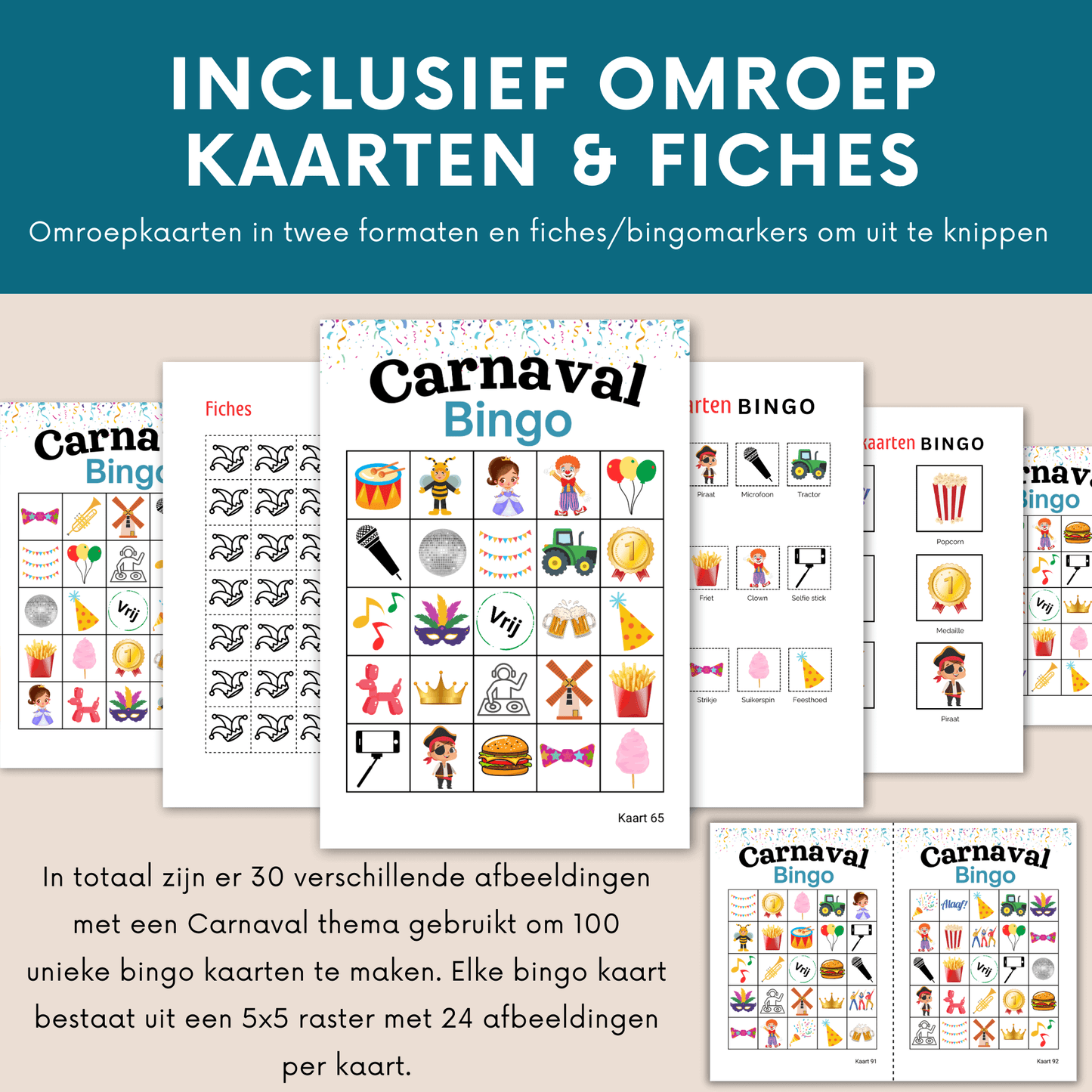 Carnavalsfeest Bingo spel – download en speel direct tot 100 deelnemers