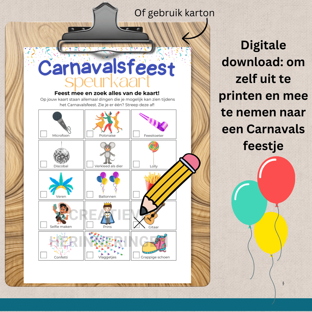 Maak Carnaval leuker met een zoekspel voor kinderen en gezinnen tijdens het Carnavalsfeest, gebruik deze speurkaart.