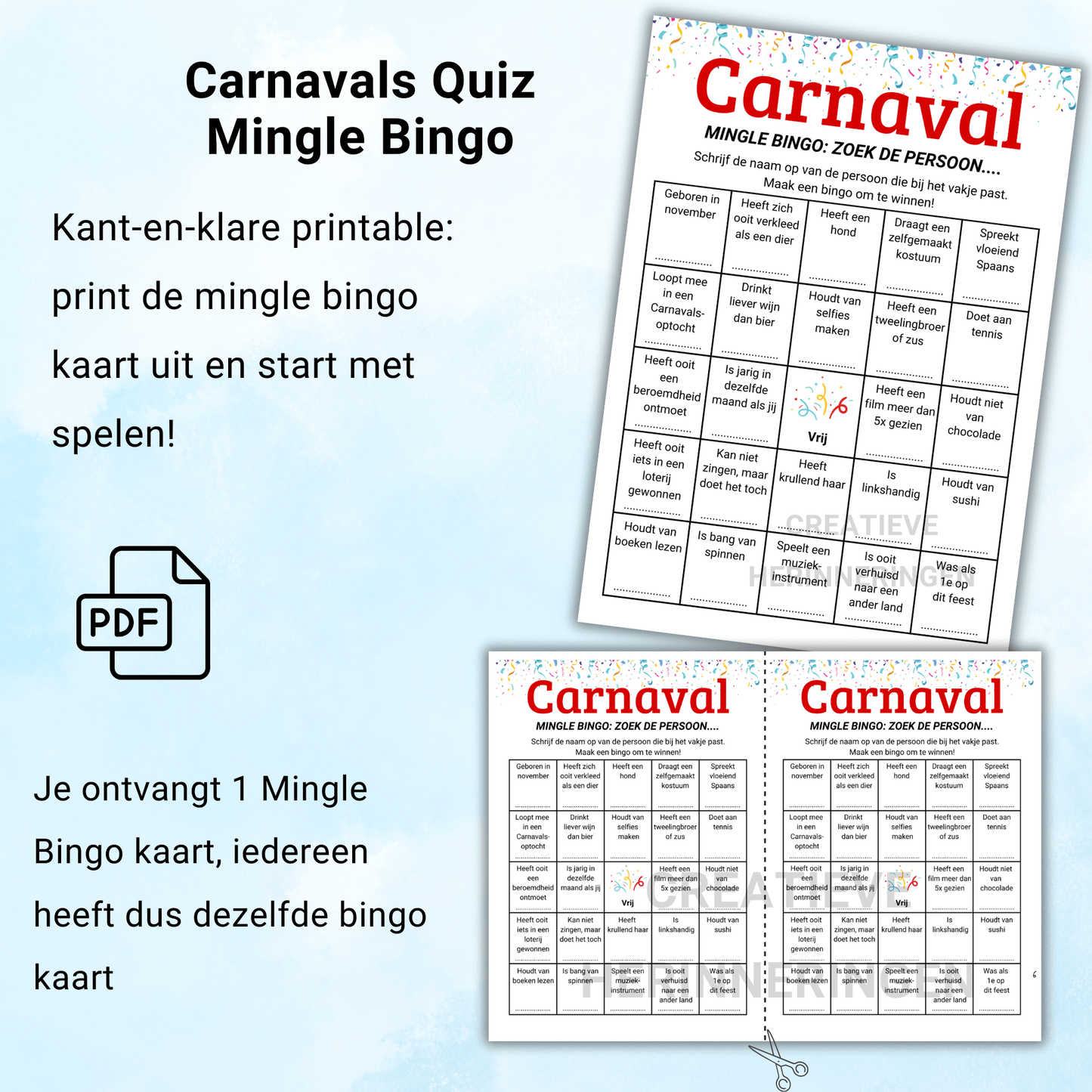 Carnavalsvereniging spel – speel de Carnavals Quiz Mingle Bingo en maak plezier
