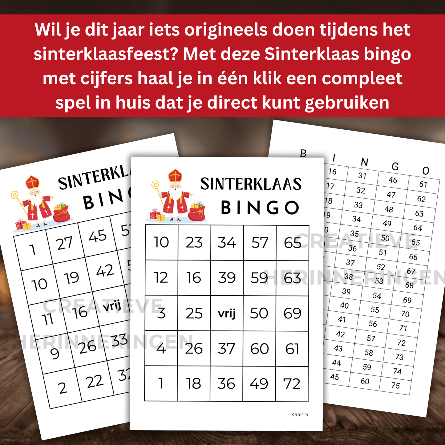 Sinterklaas spelletje, speel Sinterklaasbingo met cijfers (30, 50 of 100 kaarten)