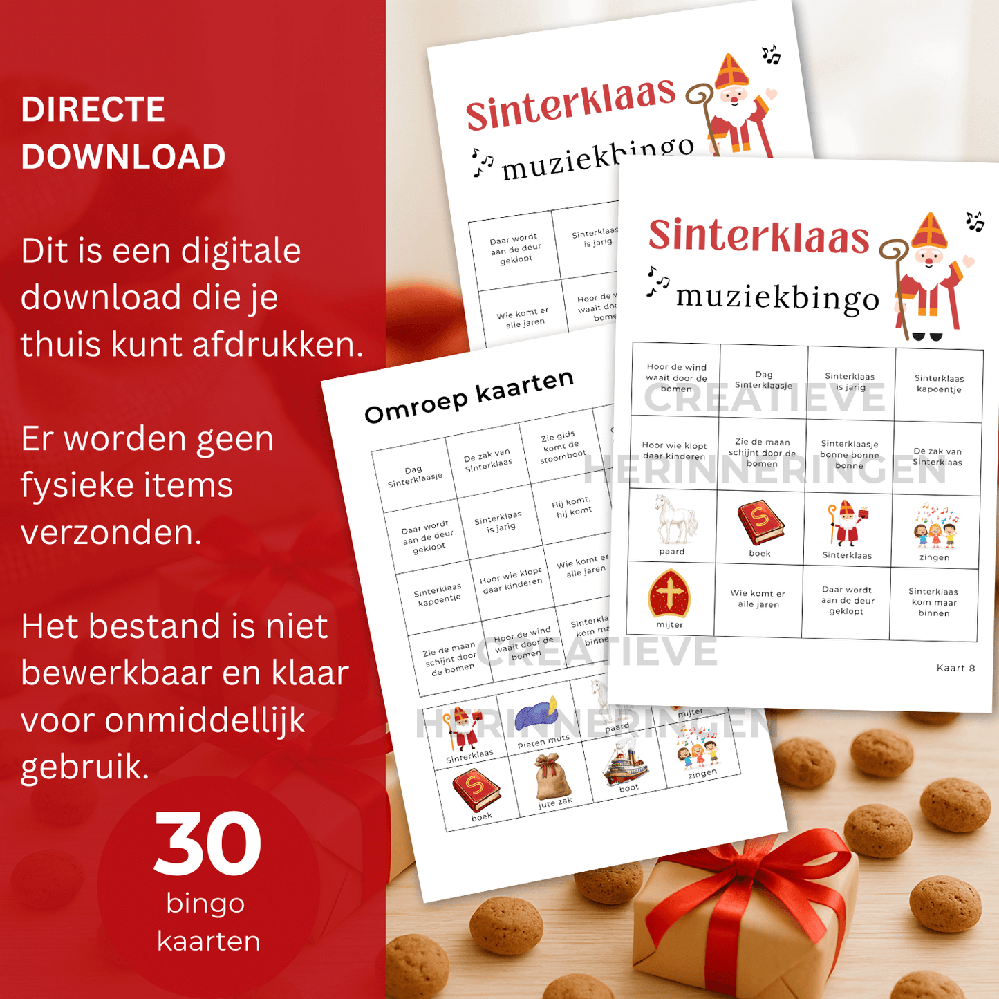 Digitale download van de Sinterklaas muziekbingo voor direct gebruik