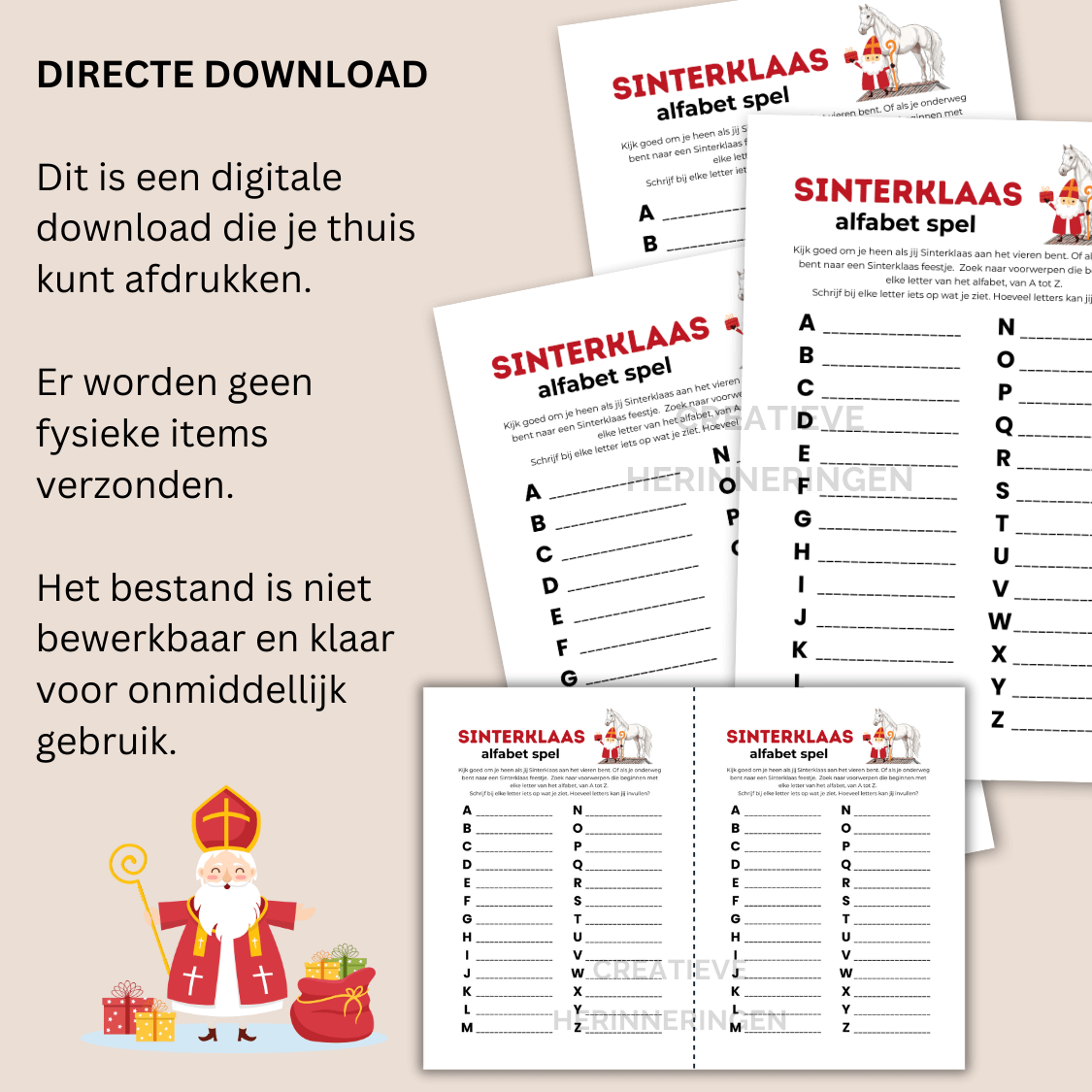 Uit te printen alfabet spel Sinterklaas voor kinderen