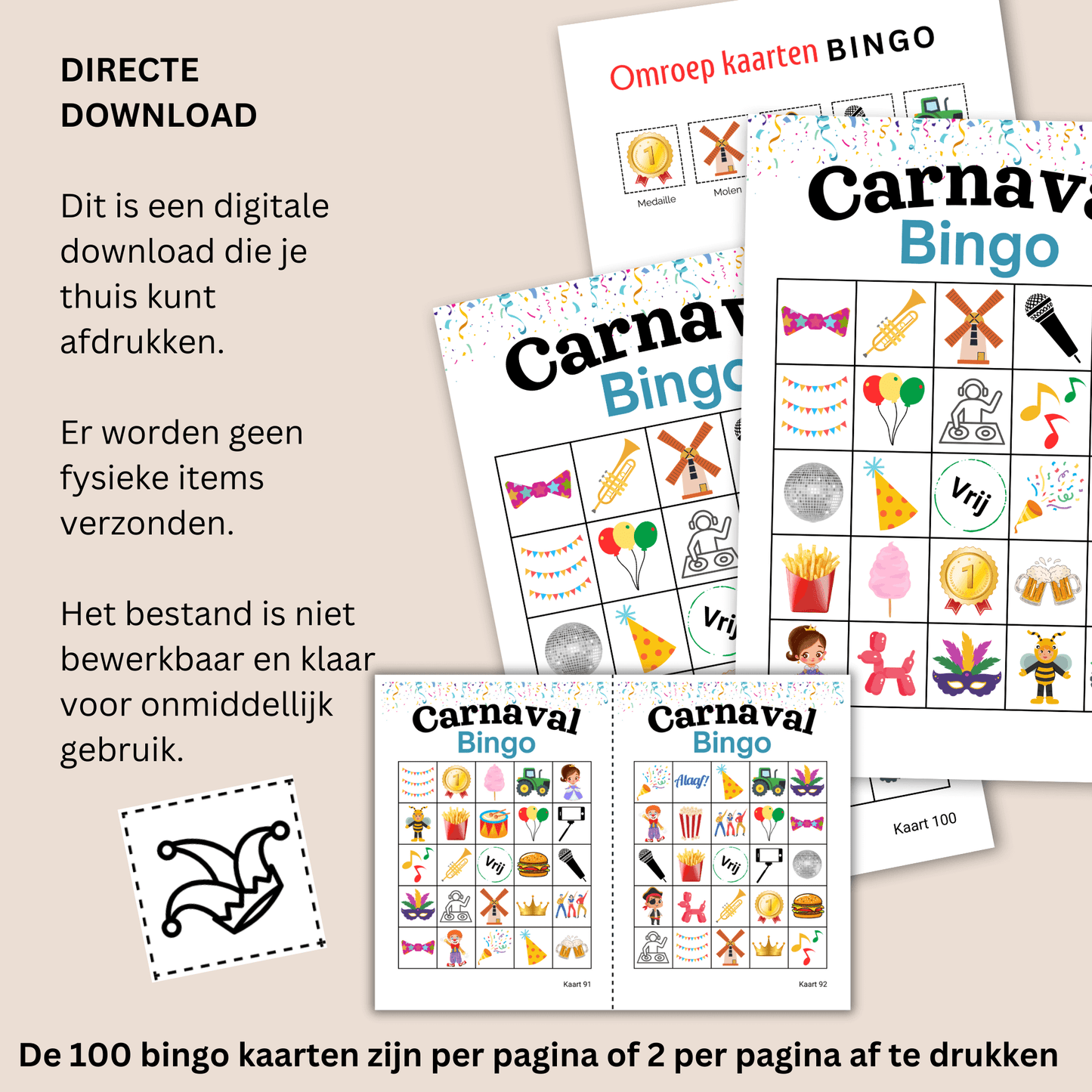 Carnavalsfeest Bingo voor scholen, Carnavalsverenigingen en feestvierders, groepen tot 100 personen
