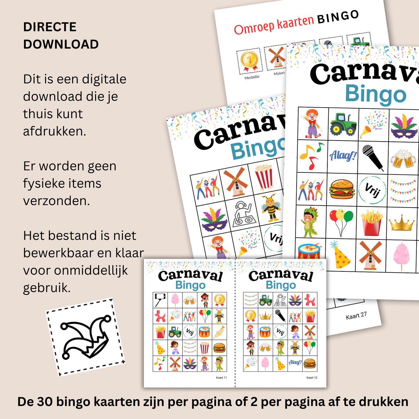 Carnaval spelletje voor maximaal 30 personen: speel bingo