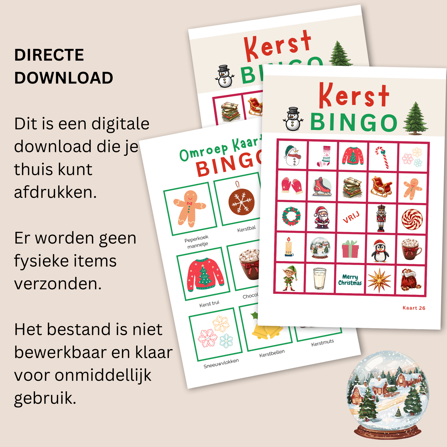 Kerst spelletjes: kerst bingo met plaatjes voor jong en oud (digitale download)