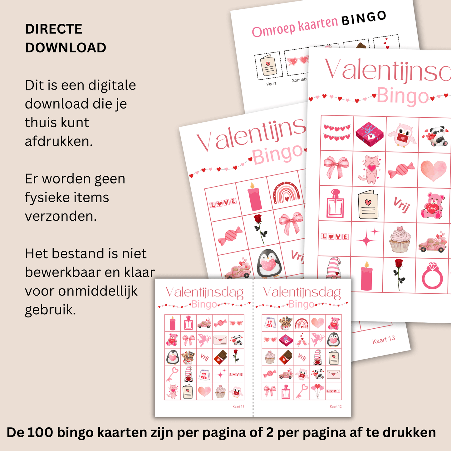 Valentijnsdag spel: Bingo voor families, vrienden en scholen tot 100 deelnemers