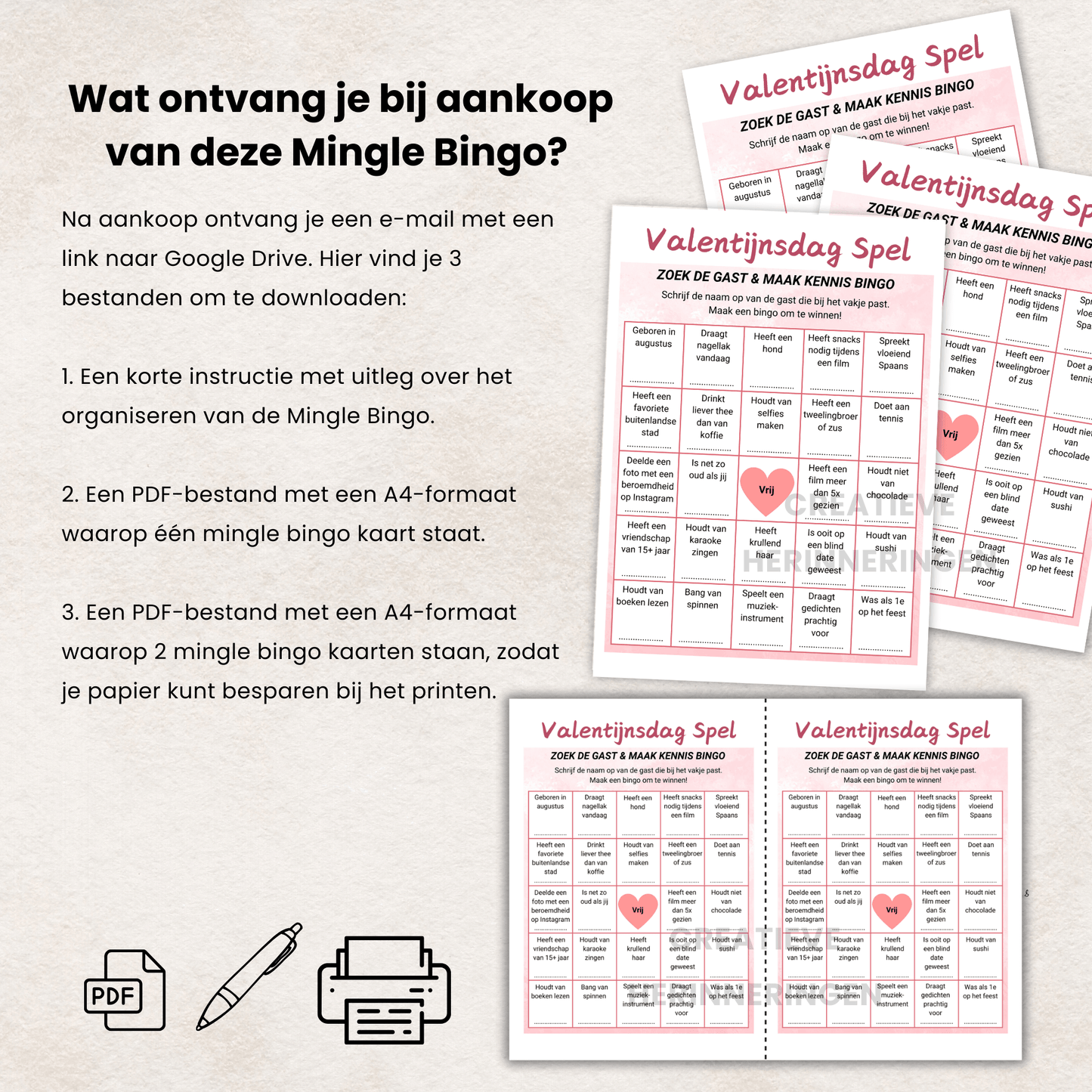 Valentijnsdag kennismakingsspel mingle bingo als PDF-download