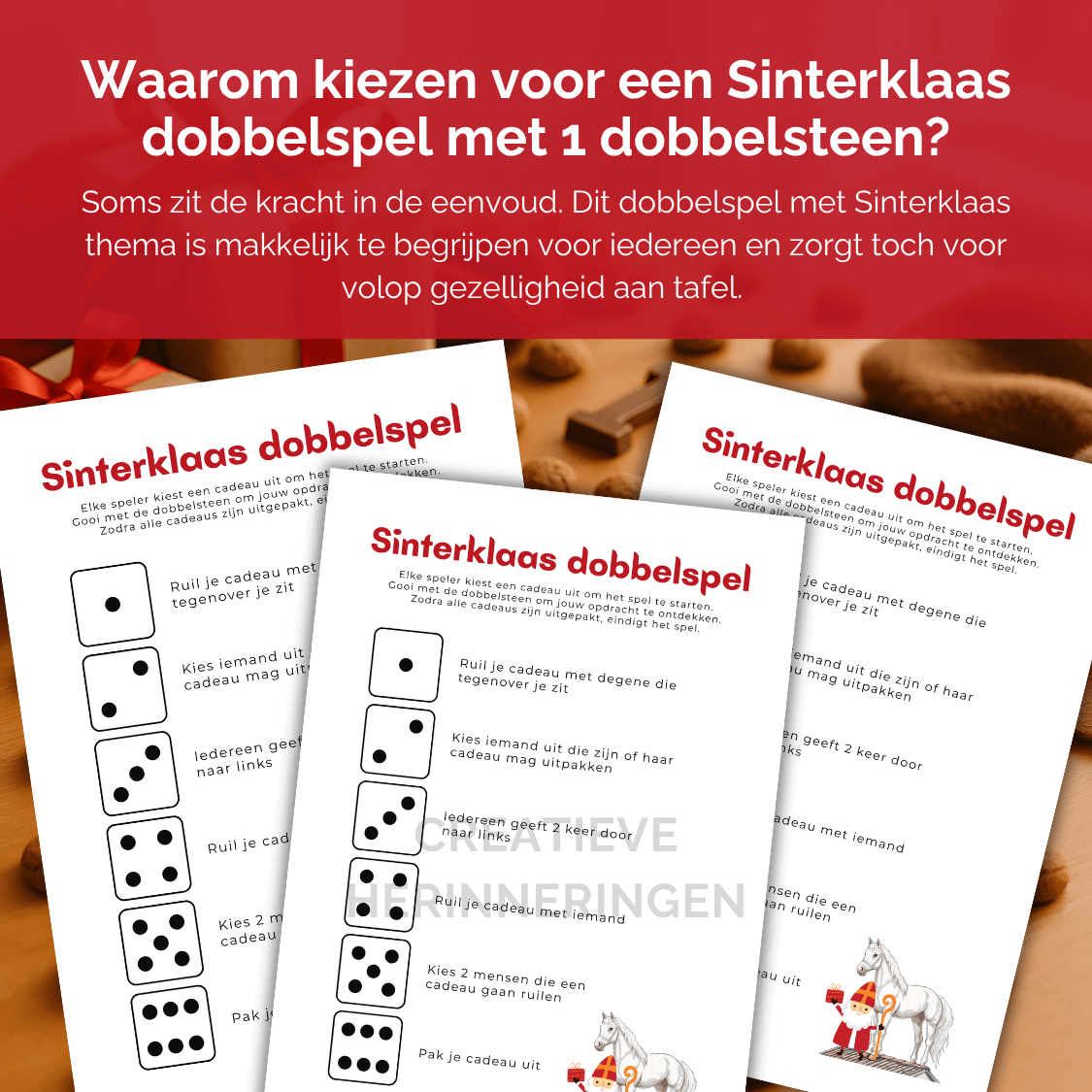 Te downloaden en printen Sinterklaas dobbelspel met 6 acties op 1 a4