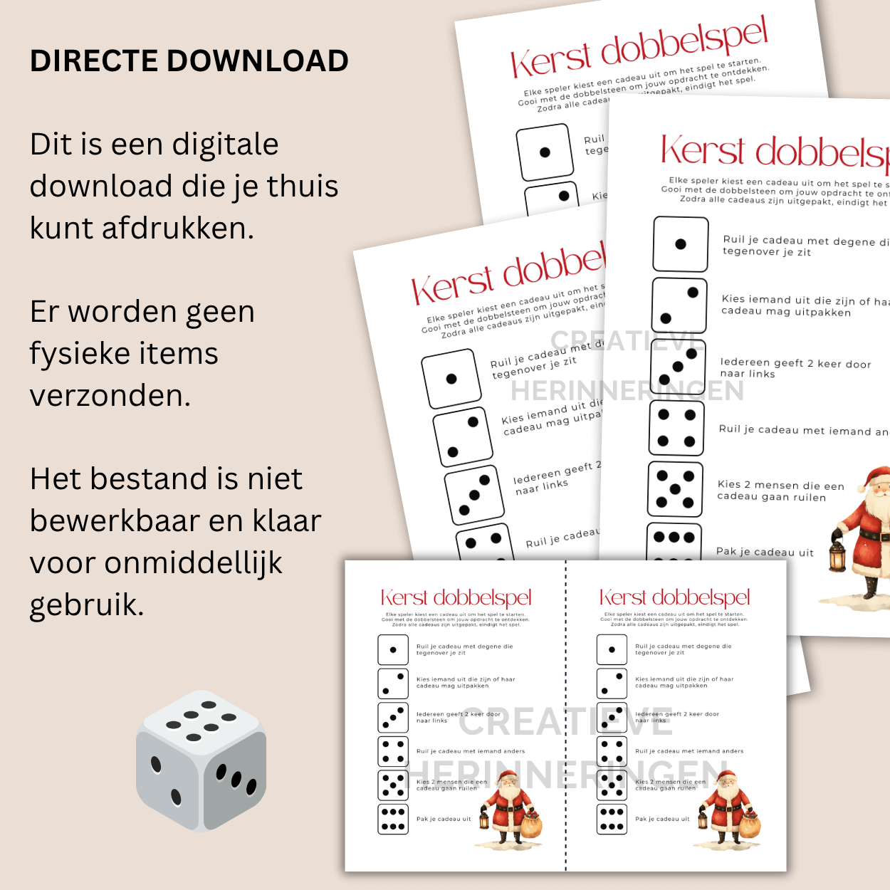 Direct te downloaden kerst dobbelspel als pdf-bestand