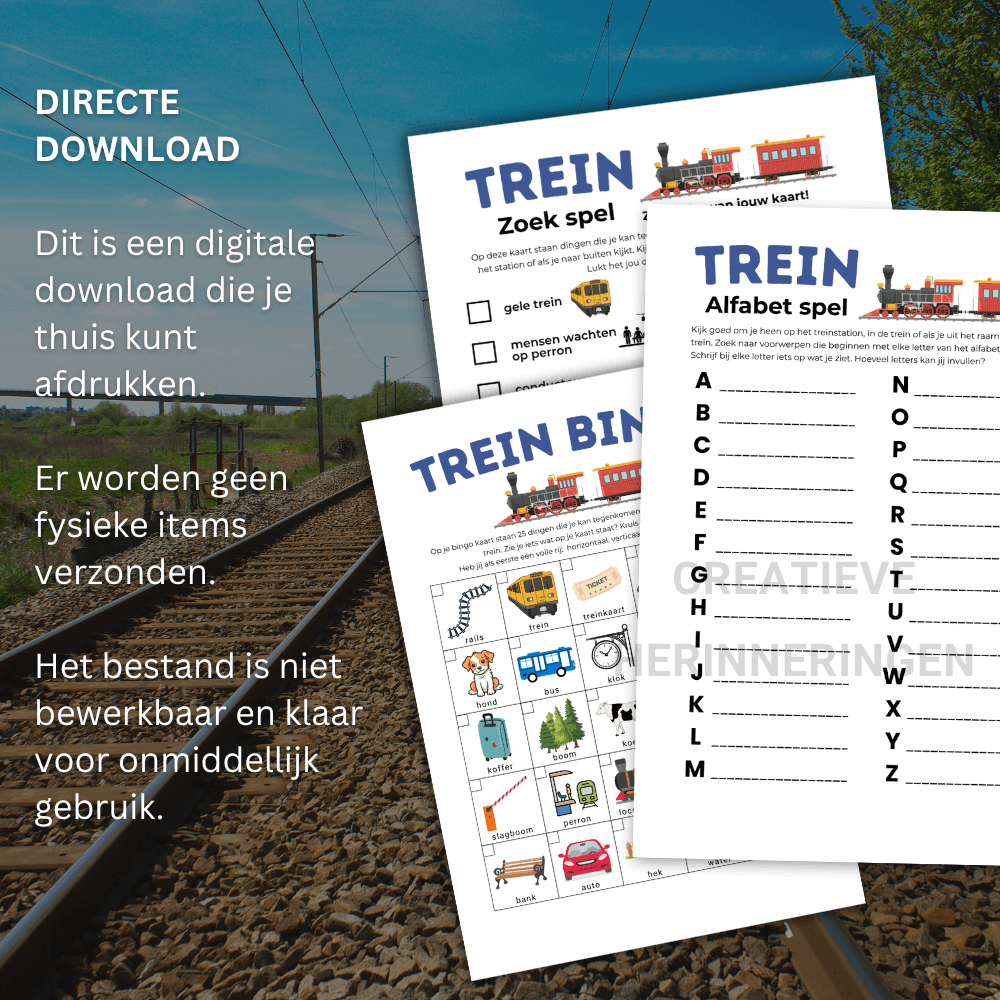 Trein spelletjes voor kinderen: trein bingo, zoekspel en alfabet spel