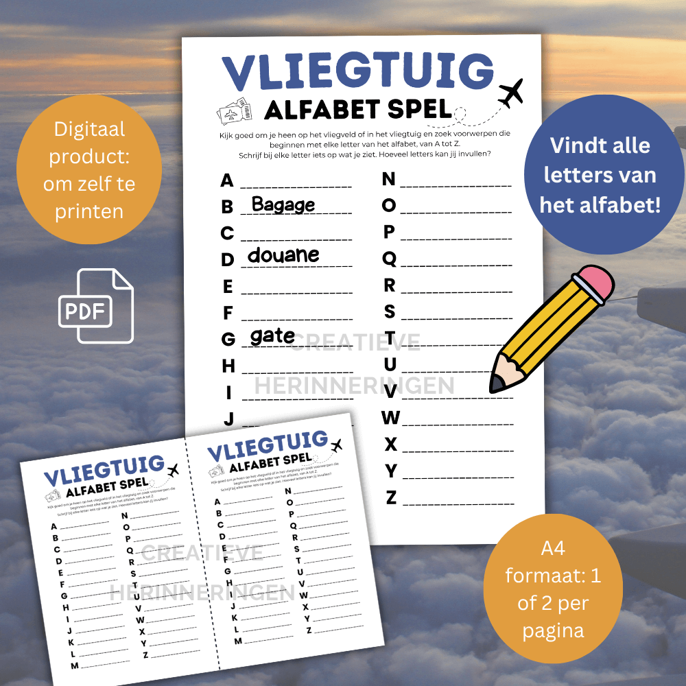 Vliegtuig alfabet spel voor kinderen in het vliegtuig of op het vliegveld