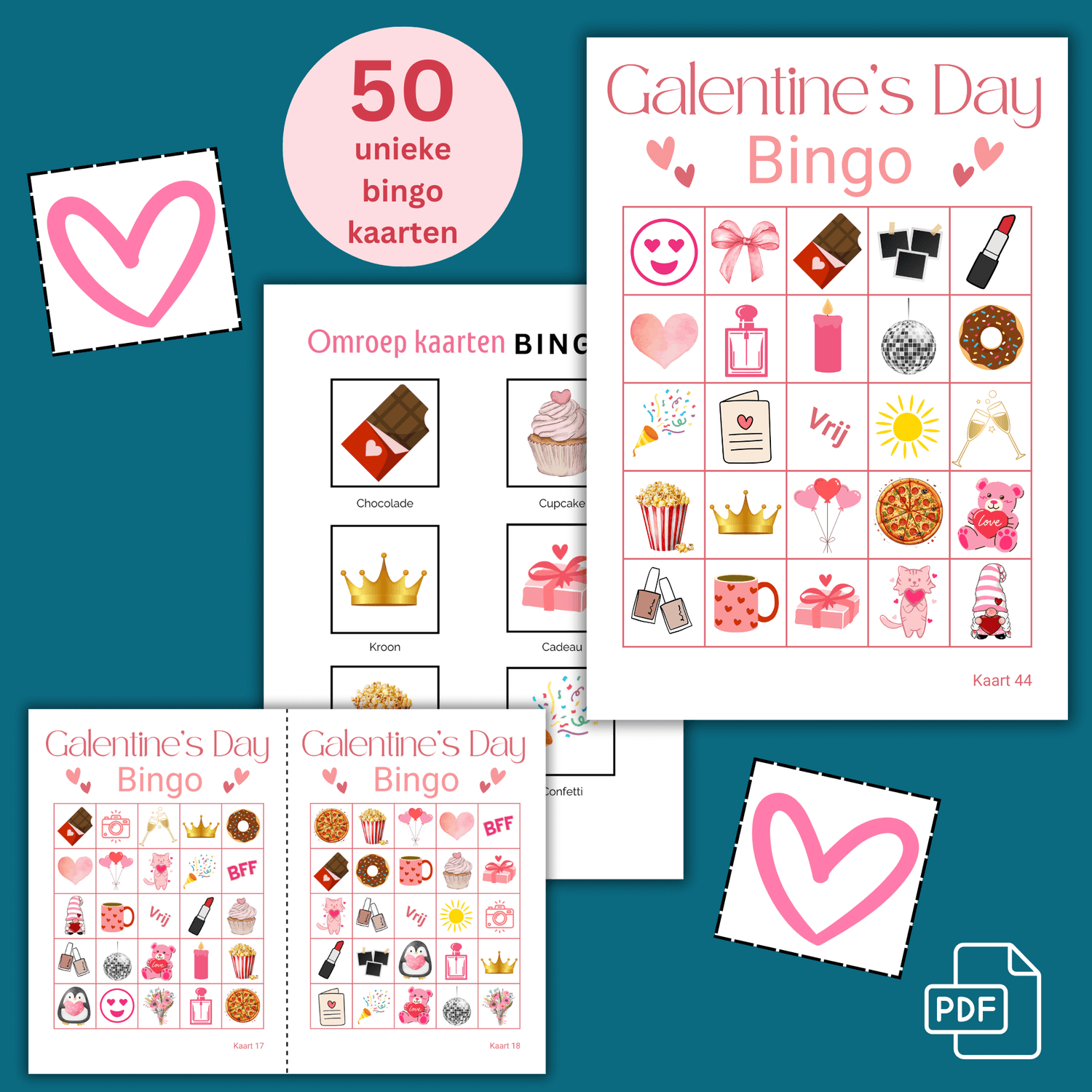 Speel een vrolijke Galentine bingo voor een vriendinnenavond, tot 50 deelnemers